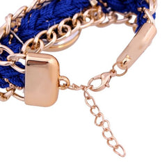 Women Round Dial Diamond Braided Hand Strap Quartz Watch with Key Pendant