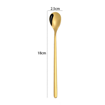 2 PCS Stainless Steel Spoon Creative Coffee Spoon Bar Ice Spoon Gold Plated Long Stirring Spoon, Round Spoon Gold