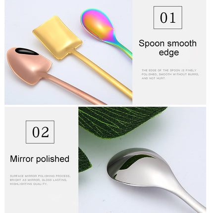 2 PCS Stainless Steel Spoon Creative Coffee Spoon Bar Ice Spoon Gold Plated Long Stirring Spoon, Round Spoon Gold