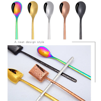 2 PCS Stainless Steel Spoon Creative Coffee Spoon Bar Ice Spoon Gold Plated Long Stirring Spoon, Round Spoon Gold