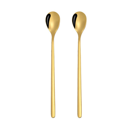 2 PCS Stainless Steel Spoon Creative Coffee Spoon Bar Ice Spoon Gold Plated Long Stirring Spoon, Round Spoon Gold