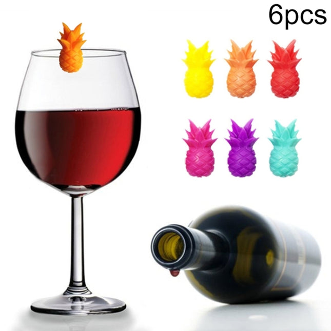6pcs / Set Wine Glass Silicone Pineapple Mark Distinguisher Party Fruit Shape Cup Mark, Pineapple