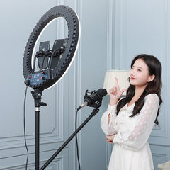 HQ-18N 18 inch 45cm LED Ring Vlogging Photography Video Lights Kits with Remote Control & Phone Clamp & 2.1m Tripod Mount, EU Plug, 18 inch