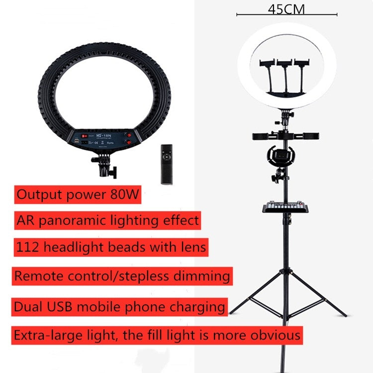 HQ-18N 18 inch 45cm LED Ring Vlogging Photography Video Lights Kits with Remote Control & Phone Clamp & 2.1m Tripod Mount, EU Plug, 18 inch