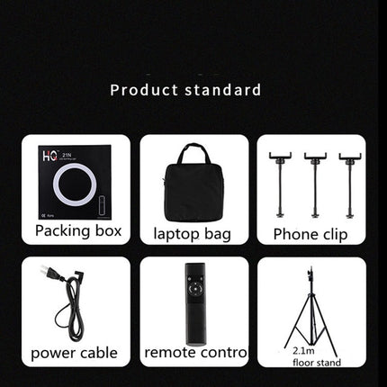 HQ-18N 18 inch 45cm LED Ring Vlogging Photography Video Lights Kits with Remote Control & Phone Clamp & 2.1m Tripod Mount, EU Plug