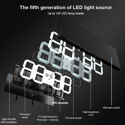 LED Digital Clock Living Room Wall Clock Creative WIFI Clock US Plug, 4 Bit WIFI Hollow White, 4 Bit WIFI Hollow Red, 4 Bit WIFI Sealed Box White