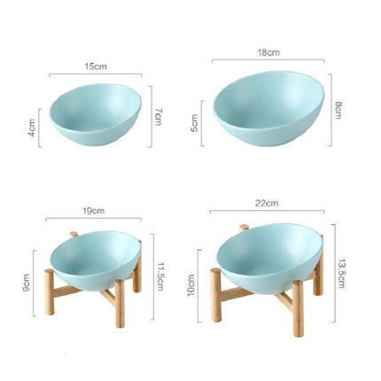 Cat Dog Food Bowl Pet Ceramic Bowl, 15cm/300ml Bowl, 15cm/300ml Bowl With Wooden Stand, 18cm/600ml Bowl, 18cm/600ml Bowl With Wooden Stand
