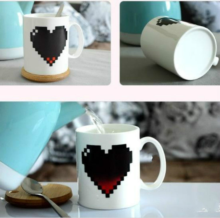Creative Heart Magic Temperature Changing Cup Color Changing Chameleon Mugs Heat Sensitive Coffee Tea Milk Cup, Color Changing Cup