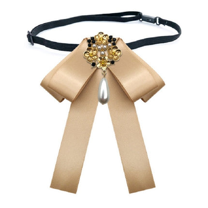 Ladies Retro Style Cloth Fabric Pearl Diamond Brooch Bow Tie Bow Clothing Accessories, Pin Buckle Version, Tie Belts Version
