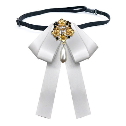 Ladies Retro Style Cloth Fabric Pearl Diamond Brooch Bow Tie Bow Clothing Accessories, Pin Buckle Version, Tie Belts Version