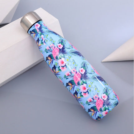 Animals Plants Pattern Thermal Cup Vacuum Flask Heat Water Bottle Portable Stainless Steel Sports Kettle, 500ml