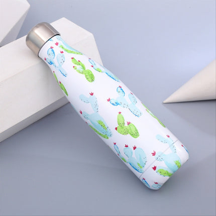 Animals Plants Pattern Thermal Cup Vacuum Flask Heat Water Bottle Portable Stainless Steel Sports Kettle, 500ml