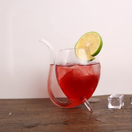 300ML Creative Glass Mug Milk Cup with straw Cold Drink Cup Juice Mug Wine Glass, 300ML Juice Mug
