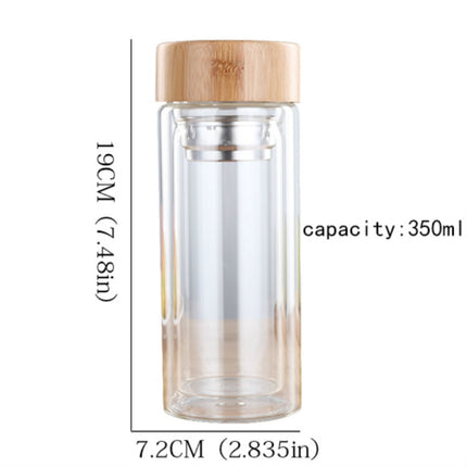 Glass Water Tea Bottles with Infuser Bamboo Lid Double Wall Brief Portable Outdoor Bottle, 350ML, 450ML