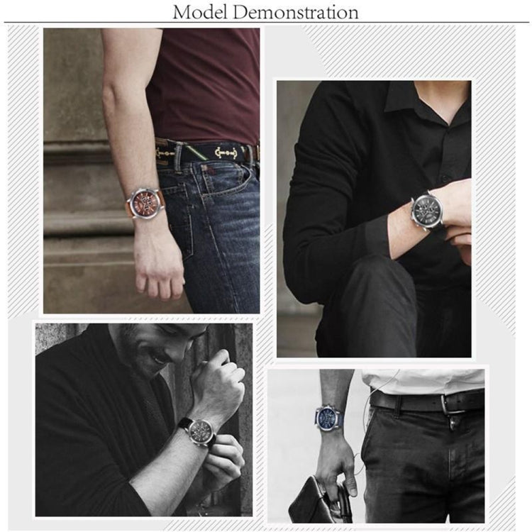 CHRONOS CH0401 Three-eye Six-needle Leather Belt Sports Watch for Men