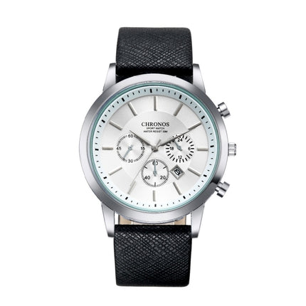 CHRONOS CH0401 Three-eye Six-needle Leather Belt Sports Watch for Men