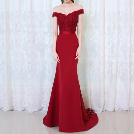 Mermaid Long Evening Dress Party Elegant Long Prom Gown With Belt, 4, 6, 8, 10, 12, 14