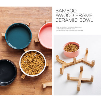 Cat Bowl Dog Pot Pet Ceramic Bowl, 13cm/400ml Single Bowl, 13cm/400ml Single Bowl With Wooden Stand, 13cm/400ml Double Bowl With Wooden Stand, 15.5cm/850ml Single Bowl, 15.5cm/850ml Single Bowl With Wooden Stand, 15.5cm/850ml Double Bowl With Wooden Stand