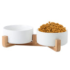 13cm/400ml Double Bowl With Wooden Stand / White