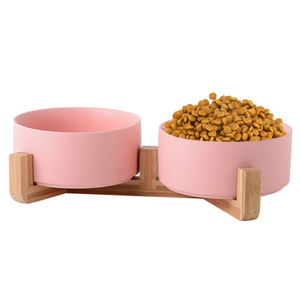 Cat Bowl Dog Pot Pet Ceramic Bowl, 13cm/400ml Single Bowl, 13cm/400ml Single Bowl With Wooden Stand, 13cm/400ml Double Bowl With Wooden Stand, 15.5cm/850ml Single Bowl, 15.5cm/850ml Single Bowl With Wooden Stand, 15.5cm/850ml Double Bowl With Wooden Stand