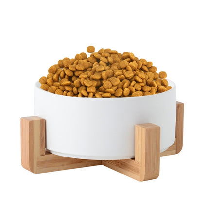 Cat Bowl Dog Pot Pet Ceramic Bowl, 13cm/400ml Single Bowl, 13cm/400ml Single Bowl With Wooden Stand, 13cm/400ml Double Bowl With Wooden Stand, 15.5cm/850ml Single Bowl, 15.5cm/850ml Single Bowl With Wooden Stand, 15.5cm/850ml Double Bowl With Wooden Stand