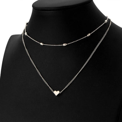 Jewelry Vintage Simple Copper Heart Multi - Layer Clavicle Necklace Wholesale Necklace, Silver, gold