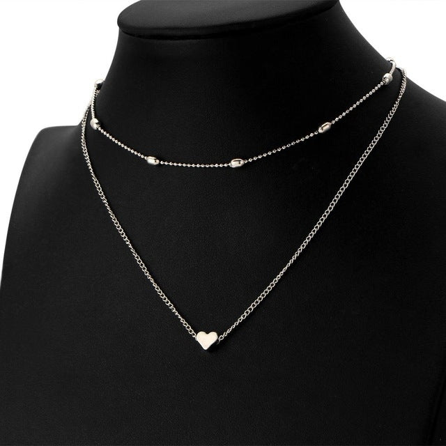 Jewelry Vintage Simple Copper Heart Multi - Layer Clavicle Necklace Wholesale Necklace, Silver, gold