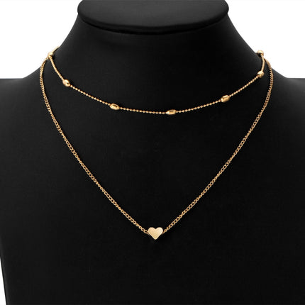 Jewelry Vintage Simple Copper Heart Multi - Layer Clavicle Necklace Wholesale Necklace, Silver, gold