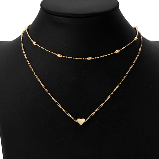 Jewelry Vintage Simple Copper Heart Multi - Layer Clavicle Necklace Wholesale Necklace, Silver, gold
