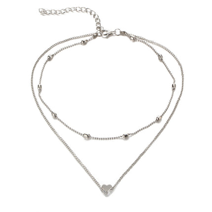 Jewelry Vintage Simple Copper Heart Multi - Layer Clavicle Necklace Wholesale Necklace, Silver, gold