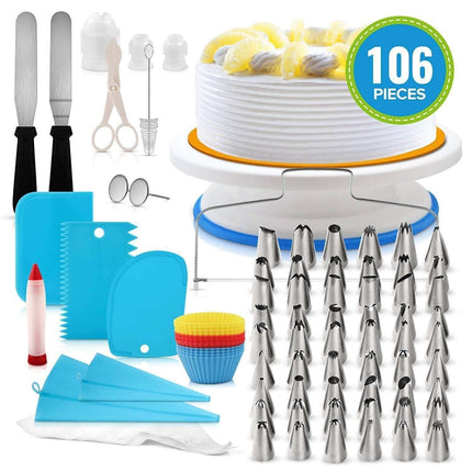106 in 1 Cake Turntable Set Stainless Steel Decorating Mouth Cake Decorating Baking Tool, 106 PCS/Set Purple, 106 PCS/Set Blue