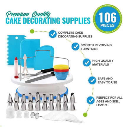 106 in 1 Cake Turntable Set Stainless Steel Decorating Mouth Cake Decorating Baking Tool, 106 PCS/Set Purple, 106 PCS/Set Blue