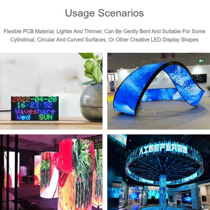 Waveshare Flexible RGB Full-color LED Matrix Panel, 2.5mm Pitch, 96x48 Pixels, Adjustable Brightness Bendable PCB, 23709