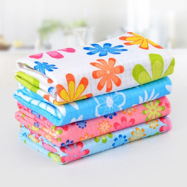 4 PCS / Set Microfiber Printed Flowers Cloth Cleaning Cloth