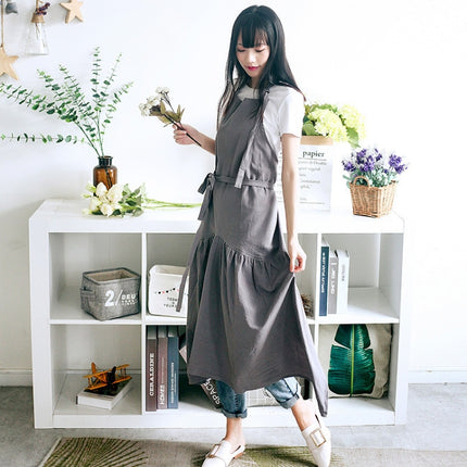 Cotton Linen Fishtail Long Slim Fit Apron Florist Manicure Shop Overalls