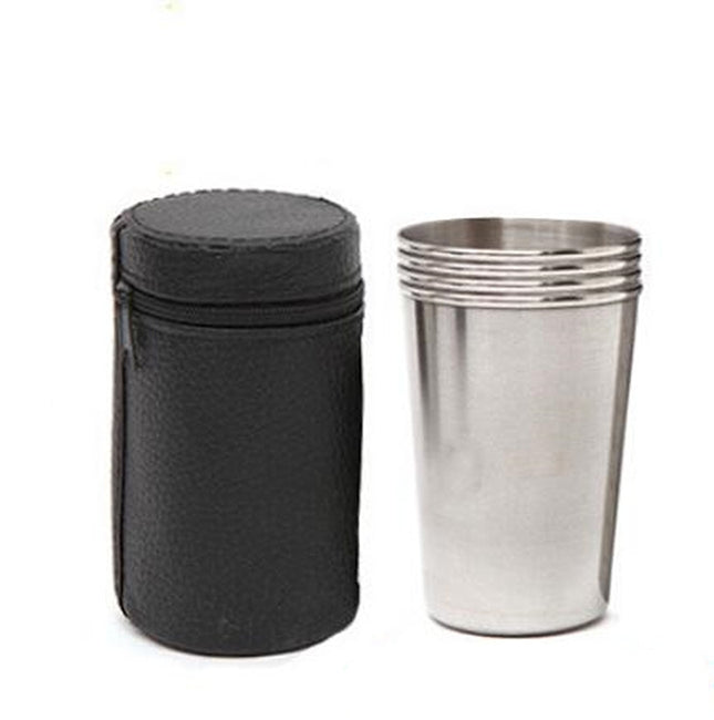 2 Sets Outdoor Mini Stainless Steel Small Wine Glass Hiking Camping Travel Portable Drinking Cup Set with Leather Case, Small 30ml Travel Portable Drinking Cup