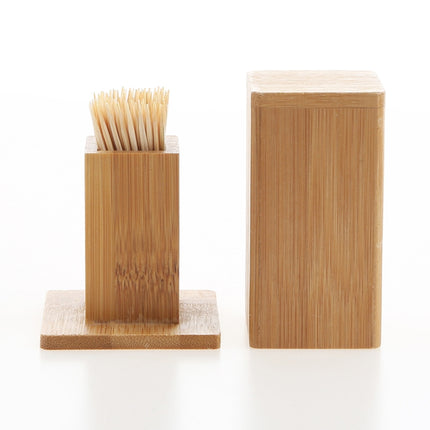 2 PCS Natural Bamboo Toothpick Box Square Restaurant Hotel Toothpick Can with Lid, Bamboo Toothpick Box