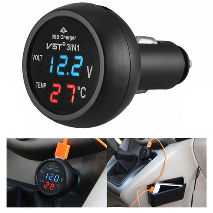 3 In 1 Car USB Charger Car Cigarette Lighter With Voltage Detection Display Multi-function Monitoring Table