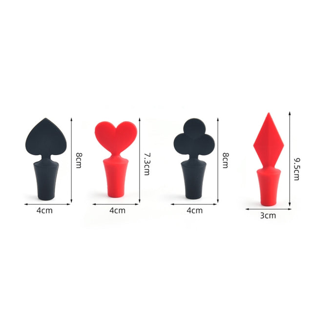 Silicone Wine Stopper Poker Series Wine Stopper, 12 PCS Peach Heart Shape, 12 PCS Poker Shape, 12 PCS Black Plum Shape, 12 PCS Red Square Shape