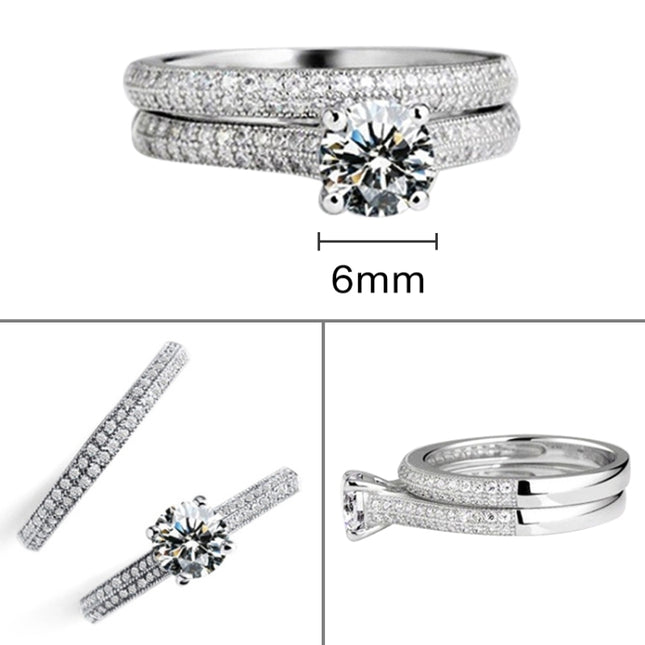 Silver Double Zircon Wedding Rings Set, 8, 9, 10, 11, 12, 13, 14, 15, 16, 17, 18, 19, 20, 21
