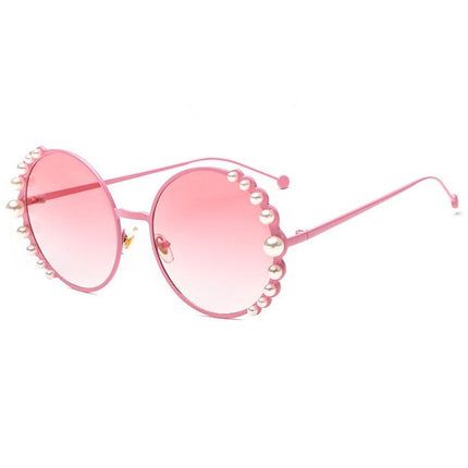 Women Sunglasses Metal Round Frame Pearl Embellished Sunglasses, Gold Frame Grey Lens, Gold Frame Brown Lens, Gold Frame Blue Pink Lens, Gold Frame Purple Pink Lens, Gold Frame Blue Lens, Gold Frame Champagne Lens, Pink Frame Pink Lens�����������������...