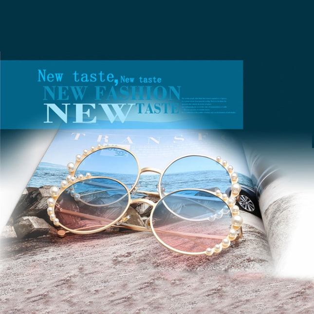Women Sunglasses Metal Round Frame Pearl Embellished Sunglasses, Gold Frame Grey Lens, Gold Frame Brown Lens, Gold Frame Blue Pink Lens, Gold Frame Purple Pink Lens, Gold Frame Blue Lens, Gold Frame Champagne Lens, Pink Frame Pink Lens�����������������...