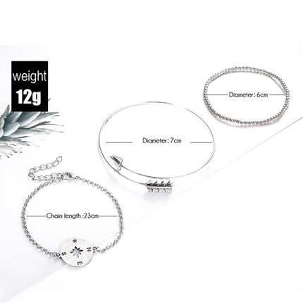 3pcs / Set Silver Bohemian Hollow Arrow Compass Beads Chain for Women