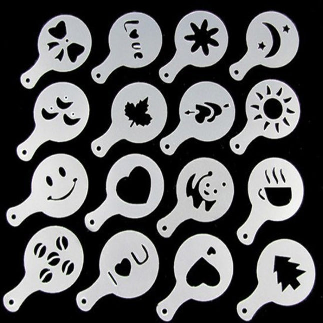 32 PCS Coffee Stencil Filter Coffee Maker Cappuccino Mold Templates Strew Flowers Pad Spray Art Baking Tools, 32 PCS