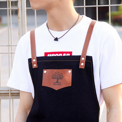 Denim Forest Pattern Apron Drawing Hairdress Overalls