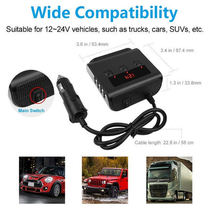 TR12 100W Car Cigarette Lighter One Drag Three With Switch Voltage Display 4USB Car Cigarette Lighteri, TR12 (Black), TR12