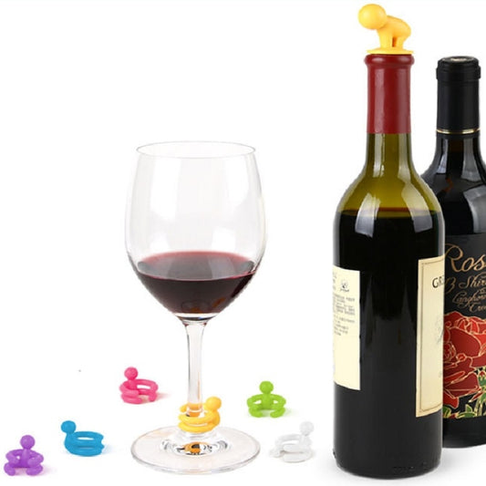 7 PCS Cartoon Silicone Sealed Spiral Red Wine Stopper + Cup Feet Set, Random Color Delivery, 7 PCS Cartoon Shape