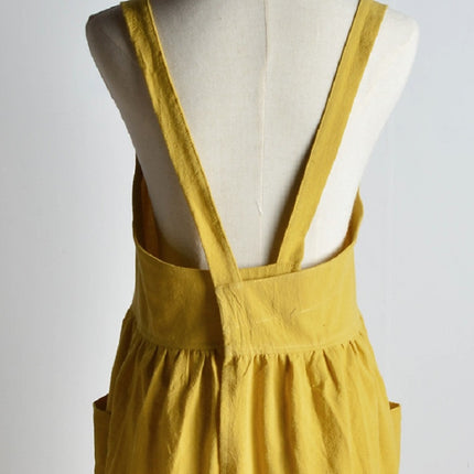 High Waist Cotton Linen Solid Color Apron