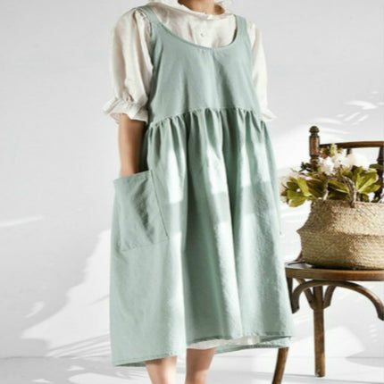 High Waist Cotton Linen Solid Color Apron