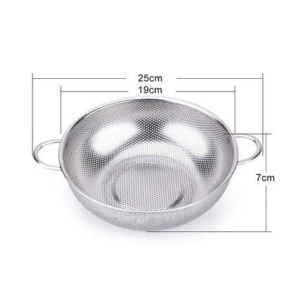 Stainless Steel Round Wash Basket Binaural Wash Rice Basket Drain Basin